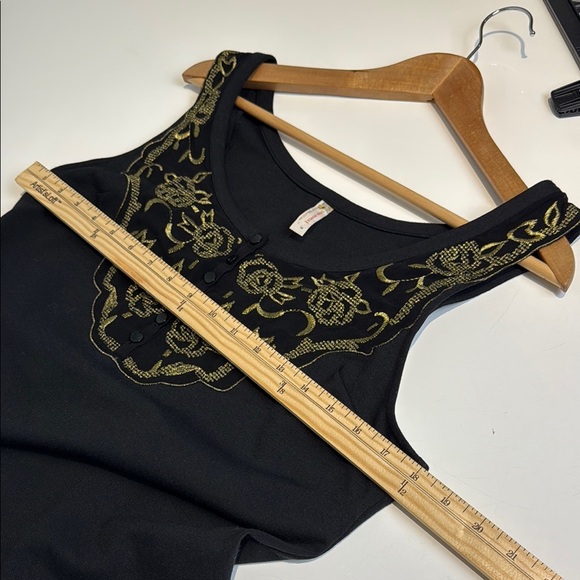 Free People • Black Gold Button Embroidered Front Fit Flare Sheath Dress Size 12 - Picture 6 of 8